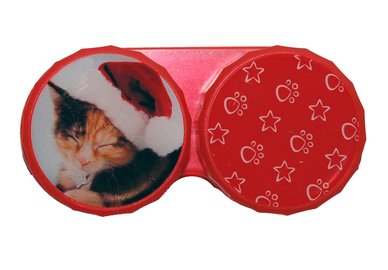 Ozdobné púzdro vianočné - Mačka tmavá s čiapkou
